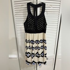 Jax geometric print black and cream dress- size 8